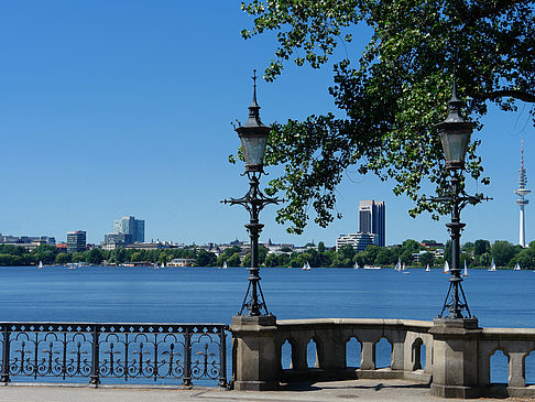 Foto Bäume und Laterne an der Binnenalster