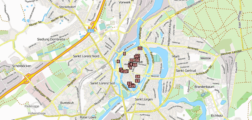 Reiseführer von Lübeck und Attraktione im Reiseführer  im Stadtplan